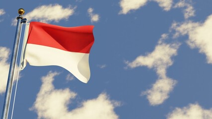 Monaco 3D rendered realistic waving flag illustration on Flagpole. Isolated on sky background with space on the right side.