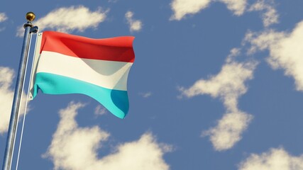 Luxembourg 3D rendered realistic waving flag illustration on Flagpole. Isolated on sky background with space on the right side.