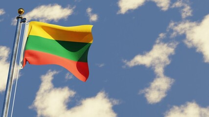 Lithuania 3D rendered realistic waving flag illustration on Flagpole. Isolated on sky background with space on the right side.