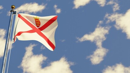 Jersey 3D rendered realistic waving flag illustration on Flagpole. Isolated on sky background with space on the right side.