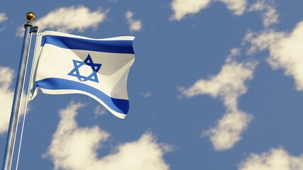 Israel 3D rendered realistic waving flag illustration on Flagpole. Isolated on sky background with space on the right side.
