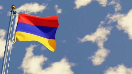 Armenia 3D rendered realistic waving flag illustration on Flagpole. Isolated on sky background with space on the right side.