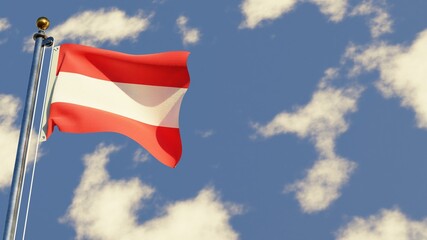 Austria 3D rendered realistic waving flag illustration on Flagpole. Isolated on sky background with space on the right side.