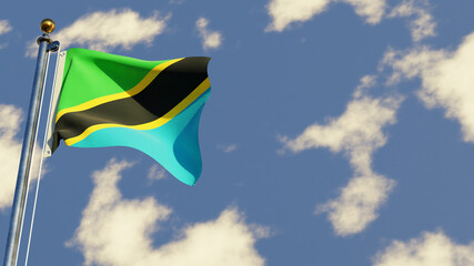 Tanzania 3D rendered realistic waving flag illustration on Flagpole. Isolated on sky background with space on the right side.