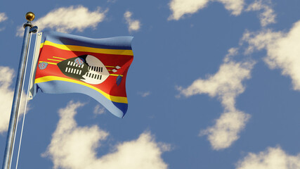 Swaziland 3D rendered realistic waving flag illustration on Flagpole. Isolated on sky background with space on the right side.