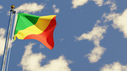 Republic Of Congo 3D rendered realistic waving flag illustration on Flagpole. Isolated on sky background with space on the right side.