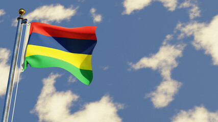 Mauritius 3D rendered realistic waving flag illustration on Flagpole. Isolated on sky background with space on the right side.
