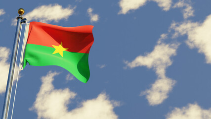 Burkina Faso 3D rendered realistic waving flag illustration on Flagpole. Isolated on sky background with space on the right side.