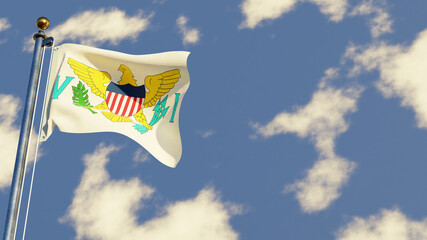 Virgin Islands 3D rendered realistic waving flag illustration on Flagpole. Isolated on sky background with space on the right side.