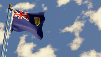Turks And Caicos Islands 3D rendered realistic waving flag illustration on Flagpole. Isolated on sky background with space on the right side.