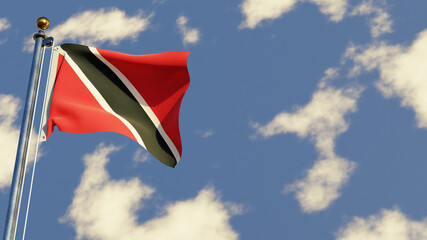 Trinidad And Tobago 3D rendered realistic waving flag illustration on Flagpole. Isolated on sky background with space on the right side.