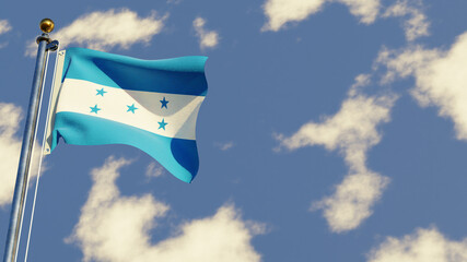 Honduras 3D rendered realistic waving flag illustration on Flagpole. Isolated on sky background with space on the right side.