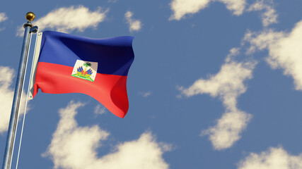 Haiti 3D rendered realistic waving flag illustration on Flagpole. Isolated on sky background with space on the right side.