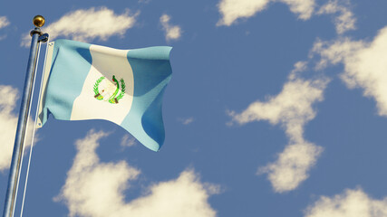 Guatemala 3D rendered realistic waving flag illustration on Flagpole. Isolated on sky background with space on the right side.