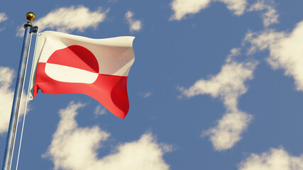 Greenland 3D rendered realistic waving flag illustration on Flagpole. Isolated on sky background with space on the right side.