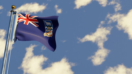 Falkland Islands 3D rendered realistic waving flag illustration on Flagpole. Isolated on sky background with space on the right side.