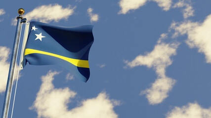 Curacao 3D rendered realistic waving flag illustration on Flagpole. Isolated on sky background with space on the right side.