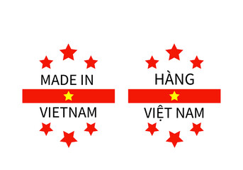 Made in Vietnam labels in English and in Vietnamese languages. Quality mark vector icon. Perfect for logo design, tags, badges, stickers, emblem, product package