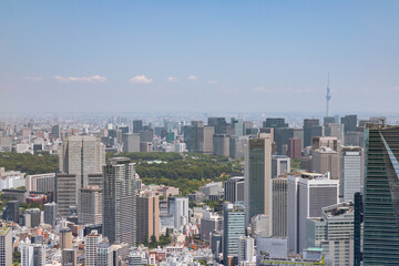 青空を背景に六本木から見た江東区、千葉方面の景色
