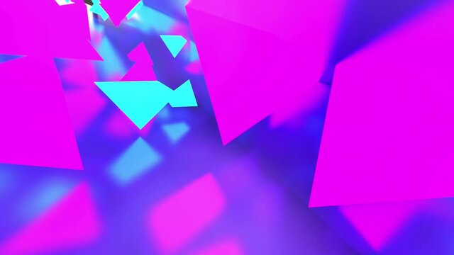 purple and blue neon light. 3D Animation, 360 Panoramic, Motion Abstract image of geometric background
