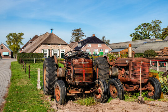 Historic farms (18th century) on the Gemeenteweg, Staphort, Overijssel Province, The Netherlands