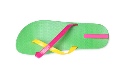 Single green flip flop isolated on white, top view
