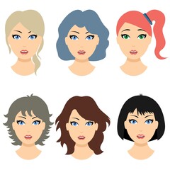 Female faces. People avatars set isolated on a white background.