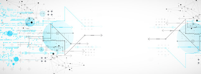 Abstract technology concept. Circuit board, high computer color background. Vector illustration with space for content, web - template, business tech presentation.