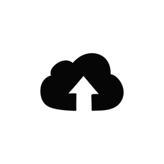 Upload  data, on cloud icon in solid black flat shape glyph icon, isolated on white background 