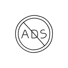 Ad block icon in flat black line style, isolated on white background 