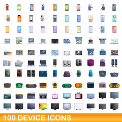 100 device icons set. Cartoon illustration of 100 device icons vector set isolated on white background