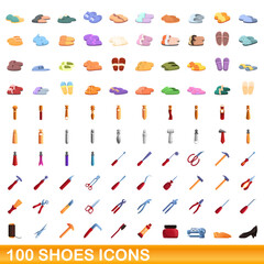 100 shoes icons set. Cartoon illustration of 100 shoes icons vector set isolated on white background