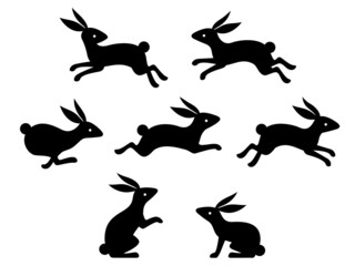 細身のウサギのデフォルメシルエットイラストセット