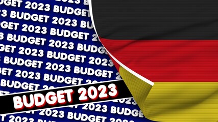 Germany Realistic Flag with Budget 2023 Title Fabric Texture Effect 3D Illustration
