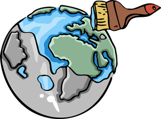 Multicolored funny childrens drawings about ecology illustration