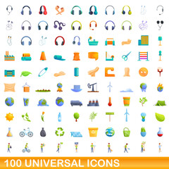Fototapeta premium 100 universal icons set. Cartoon illustration of 100 universal icons vector set isolated on white background