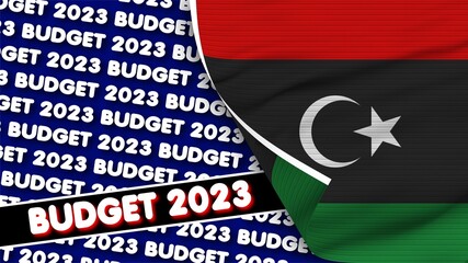 Libya Realistic Flag with Budget 2023 Title Fabric Texture Effect 3D Illustration