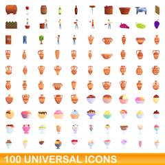 100 universal icons set. Cartoon illustration of 100 universal icons vector set isolated on white background