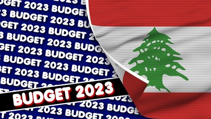 Lebanon Realistic Flag with Budget 2023 Title Fabric Texture Effect 3D Illustration