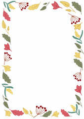 Fototapeta na wymiar Frame for A4 format made of autumn leaves and berries. Template for school, kids, cards.