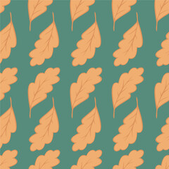Seamless pattern with orange brown oak leaves. Autumn pastel colors row pattern for textile, print made in vector
