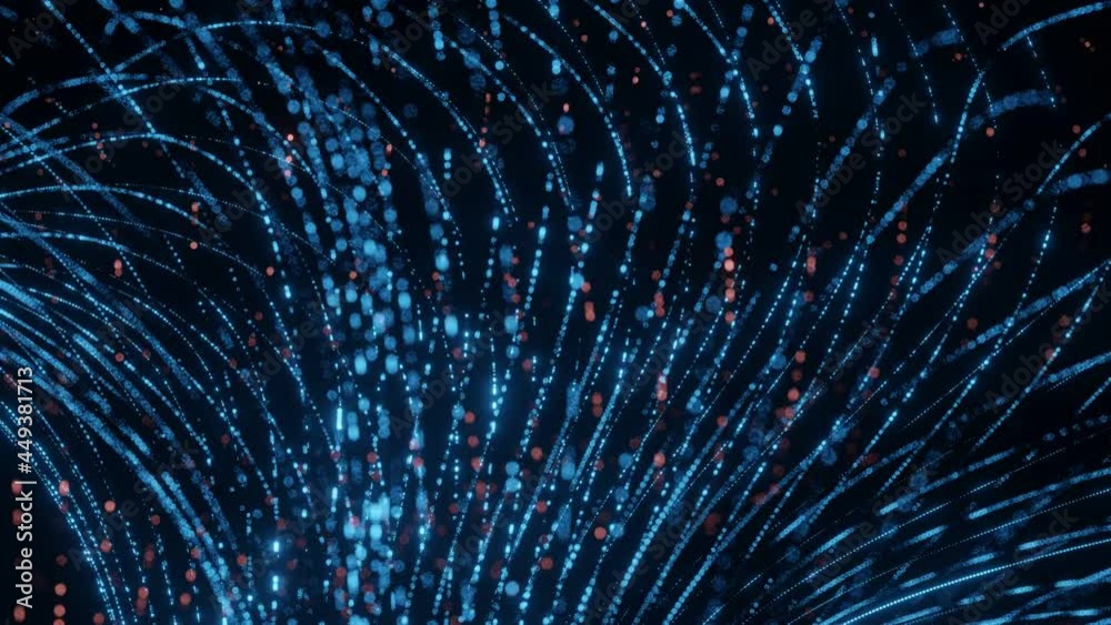 Poster seamless loop abstract binary data dots moving in wavy form. concept of technology, big data, networ
