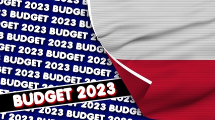 Poland Realistic Flag with Budget 2023 Title Fabric Texture Effect 3D Illustration