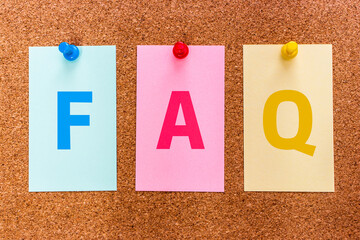 Conceptual 3 letters acronym FAQ(Frequently Asked Questions), a list of common questions people...