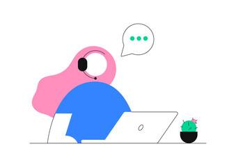 Call center, hotline flat vector illustrations. Clients assistance, hotline operator, consultant manager. Customer Support concept design for website, web page. Vector illustration isolated on white.