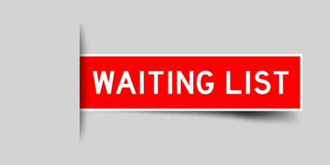 Label sticker red color in word waiting list that inserted in gray background
