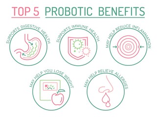 Benefits of probiotics. Landscape vector poster. Medical infographic.