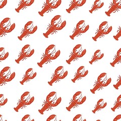 Marine life seamless pattern. Lobster. Underwater inhabitants.