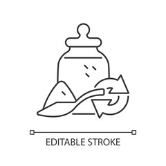 Obraz premium Grain refill linear icon. Eco friendly package for groceries. Bulk foods for domestic use. Thin line customizable illustration. Contour symbol. Vector isolated outline drawing. Editable stroke