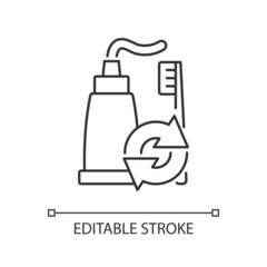 Toothpaste refill linear icon. Dental care. Mouth hygiene. Eco package. Reusable products. Thin line customizable illustration. Contour symbol. Vector isolated outline drawing. Editable stroke
